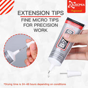 ALECPEA B-7000 Rhinestone Glue, Clear Craft Adhesive, 2 x 15 ml | Precision-tip clear glue for jewellery making, fabric, shoes, flatback gems, DIY crafts and phone screen repairs