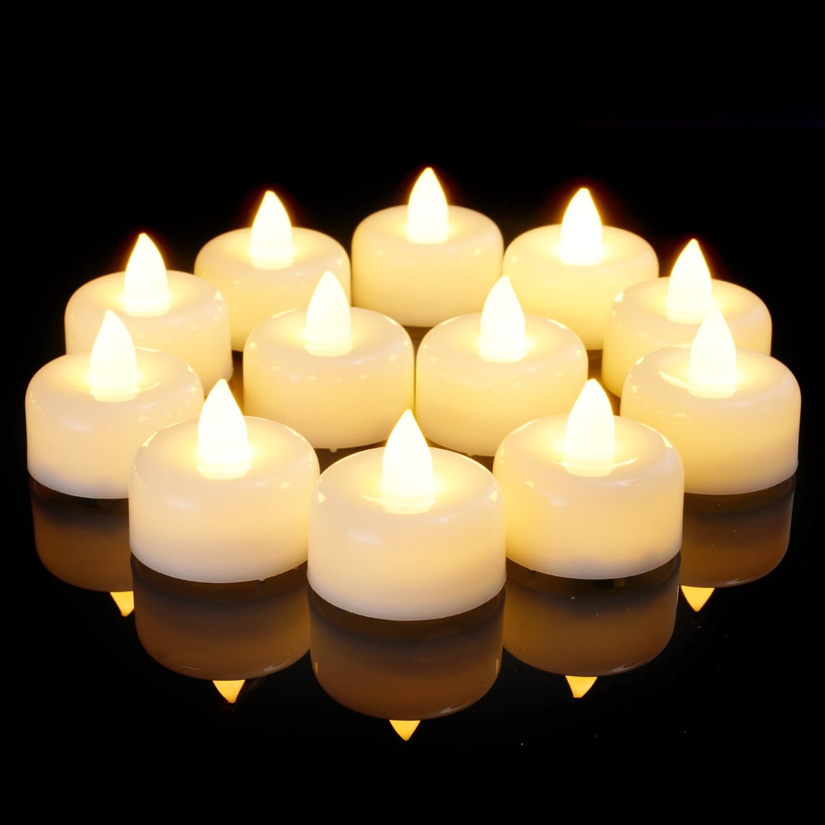 AMAGIC 12 Pack Battery Operated Flameless LED Tea Lights Candles Electric | Fake Tealigh Bright Long Last 100+Hours for Votive, Christmas, Home Decor, Wedding, Halloween, Valentine's Day