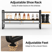 Expandable Metal Shoe Rack for Closet, Entryway & Garage, 2-Tier, Black | Adjustable Height for Boots, Stackable Design, Dense Mesh Shelves for Heels, Fits Small Spaces, Apartments and Rentals