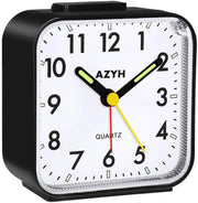 Azyh Analog Alarm Clock, Silent No Ticking Alarm Clock with Light, Snooze, Battery Operated, Loud Alarm, Luminous, Portable Clock, Quiet Small Travel Clock for Deep Sleeper