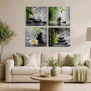 Canvas Wall Art Set of 4 Framed Zen Spa Bamboo Stone Prints, Wall Art for Living Room Bedroom Hallway Study, HD Moisture-Resistant Artwork with Velcro & Pre-Installed Hooks, No Drilling, 30 x 30 cm