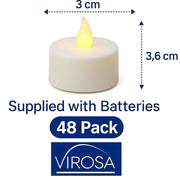VIROSA Pack of 48 Realistic and Bright Battery Operated Flickering Flameless Tea Light Led Candles, Batteries Included - Yellow