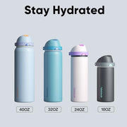 Insulated Water Bottle with Straw - Encool Stainless Steel Water Bottle with Push Button Lid, Leak-Proof & BPA-Free, Keeps Cold for 24 Hours for Sports, Travel, Gym (32 oz, Grapefruit Red)