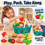 130Pcs Kitchen Playset, Toddler Pretend Cooking Play Pots, Pans, Utensils Cookware, Daily Food Fruit Veges, Shopping Storage Basket, Dessert, Prop Money, Learning Gift for Child (Pink)