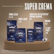 Lavazza Super Crema Whole Bean Coffee, Medium Espresso Roast, Arabica and Robusta Blend, 22 oz Bag