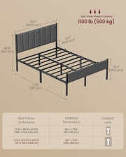 VASAGLE Single Bed Frame, with Upholstered Headboard, 90 x 190 cm | Metal Bed Frame, 250 kg Weight Capacity, Easy Assembly, Slate Grey, DUPON Collection RMB971G02