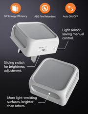 PURSNIC Night Light Plug in Wall, Dusk to Dawn, 3000K Warm White, 2 Pack | Brightness Adjustable, Auto ON/OFF, Energy Saving LED Plug-in Nightlight for Kids, Bedroom, Hallway, Stairs, Nursery
