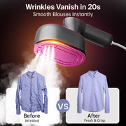 Steamer for Clothes, 2-in-1 Handheld Clothes Steamer with Dry & Steam Ironing, 180° Rotatable Handle, 20s Fast Heat-Up, 970W Portable Travel Steamer for Clothes, Compact for Home & Travel