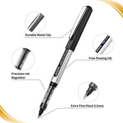 EYEYE Black Rollerball Pens 12 Pack, 0.7mm Medium Point Roller Ball Pen Quick Dry, Liquid Ink Pens Fine Point Smooth Writing Pens for Journaling, Note Taking, School, Office Supplies