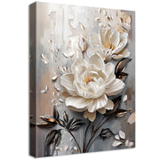 Wooden Framed Canvas Wall Art 3D White Floral Painting on Canvas Prints Poster Beige Gray Rose Blooming Flowers Pictures for Living Room Bedroom Dinning Room Hallway Wall Decoration 30x40cm