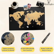 Gleneagles Scratch Off World Map Poster - Travel Tracker, Black & Gold | Reveal Countries as You Travel, A1 Adventure Wall Map, Bucket List Gift for Him or Her