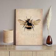 Framed Canvas Wall Art 12x16 Inch Bee Happy Inspirational Quote Artwork Rustic Bee Picture Modern Wall Canvas for Living Room Bedroom Hallway and Stairs Wall Decoration Prints with Hooks Magic Tape