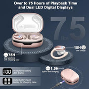 Wireless Earbud, 75H Bluetooth 5.4 Headphones Sport IP7 Waterproof, Running Wireless Earphones with ENC Noise Canceling Mic, 3D Bass Over Ear bud with Earhooks for Android, iOS, Workout, Gym, Rosegold