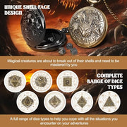 Banloga D&D Dice Set,7PCS Mini Dice with Pocket Watch Case （Dragon, Bronze） | Metal Dice for Dungeons and Dragons, Role Playing Board Games Accessories, Gift for Gamer