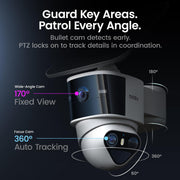 aosu T2 Pro 3K Dual Cam Outdoor Security Camera, Solar Powered, AI Tracking | 170° Wide & 360° PTZ, No Blind Spots, Local Storage ,Full Color Night Vision,AI Human Vehicle Tracking, 8X Zoom