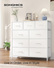 SONGMICS Chest of Drawers, 9 Drawers, Steel Storage Unit, Modern Basic | for Bedroom, Closet, Hallway, Living Room, Cloud White and Snow White, BELLAH Collection LGS324WH01
