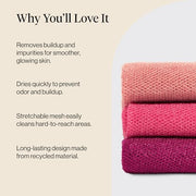 Kitsch African Net Sponge – Exfoliating Body Scrubber – Berry Pink, 3 Pcs | for Cleansing & Gentle Daily Exfoliation – Stretchable Bath Sponge for Hard-to-Reach Areas – Long-Lasting Shower Essential