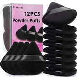 BEAKEY Powder Puff, 12pcs Face Triangle Powder Puffs for Loose & Foundation | Black Velvet Makeup Puff for Contouring & Baking, Ultra-soft Cloud Kiss Makeup Tools for Setting, Reusable & Washable