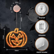 CNMTTCO Halloween Window Lights with Timer, Orange Pumpkins, Green Bat & Purple Witch LED Decorations, Battery Operated Indoor Window Lights with Suction Cups (Set of 3)