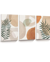 HesenDot 30x40CM Abstract Botanical Neutral Framed Wall Art Set of 3 | Palm Leaves in Earthy Green Tones Canvas Prints, Boho Aesthetic Wall Decor for Living Room Bedroom Bathroom Office Home