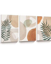 HesenDot 30x40CM Abstract Botanical Neutral Framed Wall Art Set of 3 | Palm Leaves in Earthy Green Tones Canvas Prints, Boho Aesthetic Wall Decor for Living Room Bedroom Bathroom Office Home