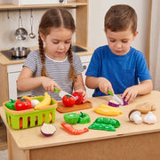 Cutting Play Food Toys, 25 Pieces Pretend Play Kitchen Accessories, Fake Fruits/Vegetables Set with Shopping Storage Basket, Birthday Gift, Educational Toy for Toddler Children