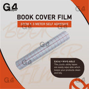 G4GADGET Transparent Self-Adhesive Book Cover Film, Clear Sticky Back Plastic, 33cm x 3m, Waterproof, Ideal for Books, School Textbooks, Drawings, Car Manuals, Documents, Exercise Books