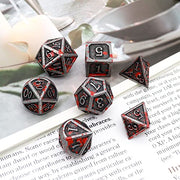 Haxtec Metal DND Dice Set, 7 Pcs Bloodstained Polyhedral Dice for RPG | Blood D&D Dice with Leather Bag, Compatible with Dungeons and Dragons, Heavy Metallic, Halloween Dice, TTRPG Gifts