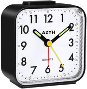 Azyh Analog Alarm Clock, Silent No Ticking Alarm Clock with Light, Snooze, Battery Operated, Loud Alarm, Luminous, Portable Clock, Quiet Small Travel Clock for Deep Sleeper