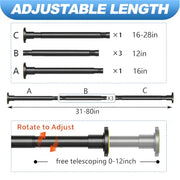 CorkLatta 1" Heavy Duty Black Shower Curtain Rod 31 to 80 Inch,Adjustable | Stainless Steel Tension Curtain Rod Non slip, No Drill Shower Rods for Bathroom,Easy Install