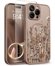 GVIEWIN for iPhone 16 Pro Case Compatible with MagSafe Screen Protector | Military Grade Protection, Full Camera Protection, Floral Translucent, Women Magnetic Phone Case, Floratopia/Brown