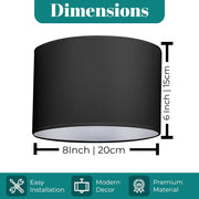 GIGGI Fabric Lamp Shades, 8" Black Light Shade, Modern Lampshades for Ceiling Lights, Table Lamps and Floor Lamps, Easy Fit Pendant Light Shades Ceiling for Living Room, Bedroom, Kitchen, Hallway