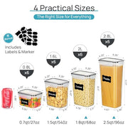 Vtopmart Airtight Food Storage Containers with Lids, 24 pcs, Black | For Cereal Pasta Snack Flour Sugar, BPA Free, Airtight Seal, Multiple Sizes, Dishwasher Safe (Not Lids), Includes 24 Labels