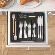Lifewit Expandable Cutlery Drawer Organiser, 5-7 Compartments Utensil Tray | Adjustable Kitchen Drawer Dividers for Spoons Forks Knives, Plastic Storage Holder, 22-36 x 30cm, Small, Black