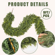 9Ft Christmas Garland,Real Touch Cedar Garland,Realistic Faux Pine Garlands | Artificial Greenery Garland for Winter Home, Mantle, Fireplace, Indoor, Outdoor Christmas Decorations (1Pcs)
