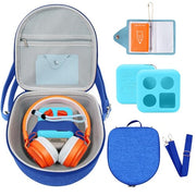 Hard Case Compatible with Yoto Mini (2024 Edition), 3-in-1 Travel Bundle: Silicone Cover + Case with Shoulder Strap (Fits Mini Player & Headphones) + Up to 10 Card Holder for YOTO Cards (Blue)