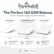 Hawksbill A4 White Card 160Gsm-50 Pack A4 White Cardstock for Printing Card | Acid-Free, Smooth, Crisp & Recyclable Card for Arts and Crafts