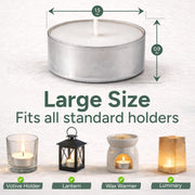 Zuvo Tea Lights 8 Hour Burn, Unscented White Tealight Candles, 50 Pack | Cotton wick, lead-free, 3.8 x 2.3 cm deep cup, fits standard holders, long burning for evenings