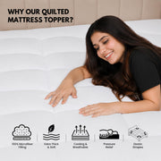 4AS Supersoft Single Mattress Topper - 1100 GSM Microfibre Filling 4 Inch (10cm) Extra Thick Mattress Topper with Elasticized Corner Straps - White (Single 90x190 cm)