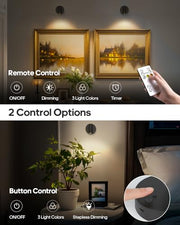 GOODEA Battery Operated Spot Light Indoor with Remote, Up to 30 Days, 3 CCT | 360° Rotable, Dimmable Rechargeable Picture Light for Wall, Tree Spotlight Indoor, Uplighting Stick on Wall for Plant Artwork