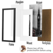 Tinkeps A4 Picture Frame, Black, 4 Pack | Engineered Wood and Plexiglass, A4 Frame with Mount for A5 Prints, Photos, and Posters, Tabletop and Wall Mountable