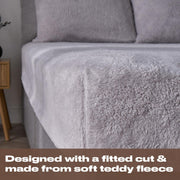 Brentfords Teddy Fleece Fitted Sheet, Gifts for Women Men Super Soft Warm Fitted Bed Sheets Double Thermal Luxury Winter Cuddly Bed Sheets Teddy Bear Bedding Easy to Use Fit, Grey Silver
