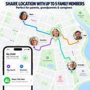 GPS Tracker for Kids with Real-Time Location Tracking & Family Sharing, Apple & Android Compatible, No Monthly Fees & No SIM Card, Wristband & Keychain Included, IP68 Waterproof, Black