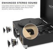 Victrola Journey II - Bluetooth Suitcase Record Player - Pink | Built-in stereo speakers, 3-speed turntable plays 7", 10" and 12" records, Bluetooth in and out, headphone jack