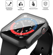 Misxi 2-Pack Waterproof Case for 44mm Apple Watch SE3/SE2/SE/Series 6/5/4 | Cover with 9H Tempered Glass Screen Protector for SE 3/SE 2/SE/Series6/5/4, Anti-Scratch, Matte Black