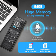 Tonfarb 64GB Digital Voice Recorder with Playback,Audio Recording Device | for Lectures Meeting/Classes/Interviews,Tape Recorder with Voice Activated,Password,Noise Reduction,A-B Repeat,MP3 Player Etc