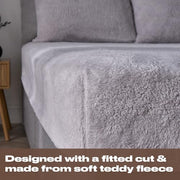 Brentfords Teddy Fleece Fitted Sheet, Gifts for Women Men Super Soft Warm Fitted Bed Sheets Double Thermal Luxury Winter Cuddly Bed Sheets Teddy Bear Bedding Easy to Use Fit, Grey Silver