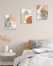HesenDot 30x40CM Abstract Botanical Neutral Framed Wall Art Set of 3 | Palm Leaves in Earthy Green Tones Canvas Prints, Boho Aesthetic Wall Decor for Living Room Bedroom Bathroom Office Home