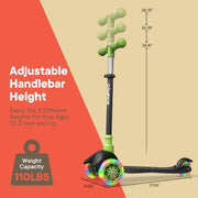 Black & Green Mini 3 Wheel Scooter for Kids – Lean-to-Steer with LED Light-Up Wheels, Adjustable Handlebar, Wide Anti-Slip Deck, Smooth PU Wheels, Rear Foot Brake – Toddler Scooter for Ages 2+