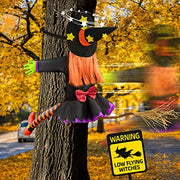 Halloween Decorations Outdoor Crashing Witch: 44'' Flying Crashed Witches Hanging into Tree - Halloween Decor for Yard Garden Porch